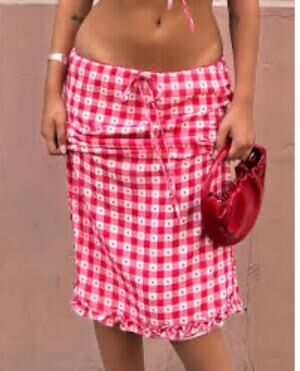 For Love Lemons Margot red Gingham Midi Skirt Cottagecore Coquette Size M NWT
